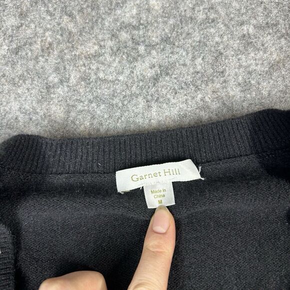 Garnet Hill Sweater Womens Medium Black 100% Cashmere V-Neck Pullover Minimalist - Picture 3 of 9